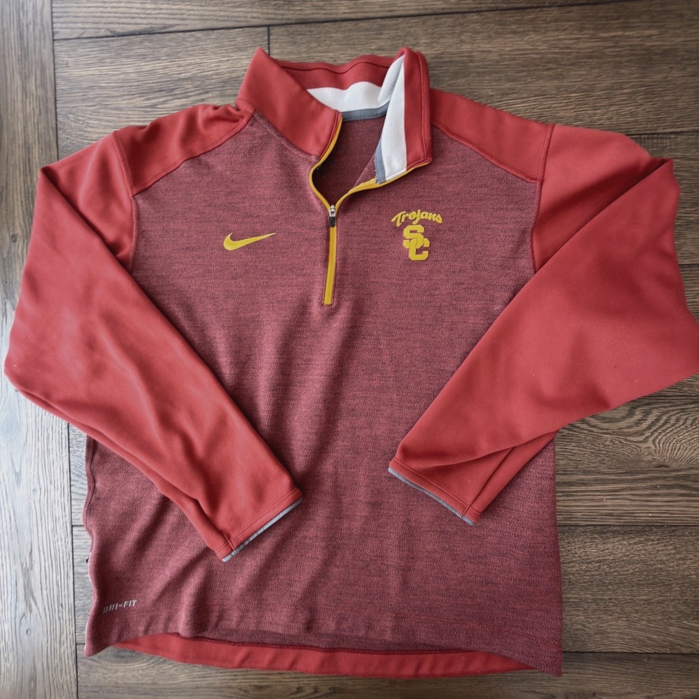 Nike USC Trojans Dri-FIT Quarter Zip Pullover Mens Large Cardinal Red Gold